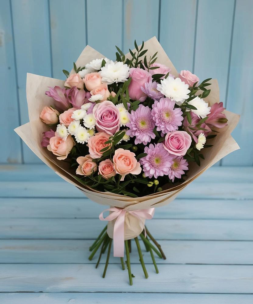 Букет цветов из: Хризантемы, Розы и Альстромерии в Измайлово