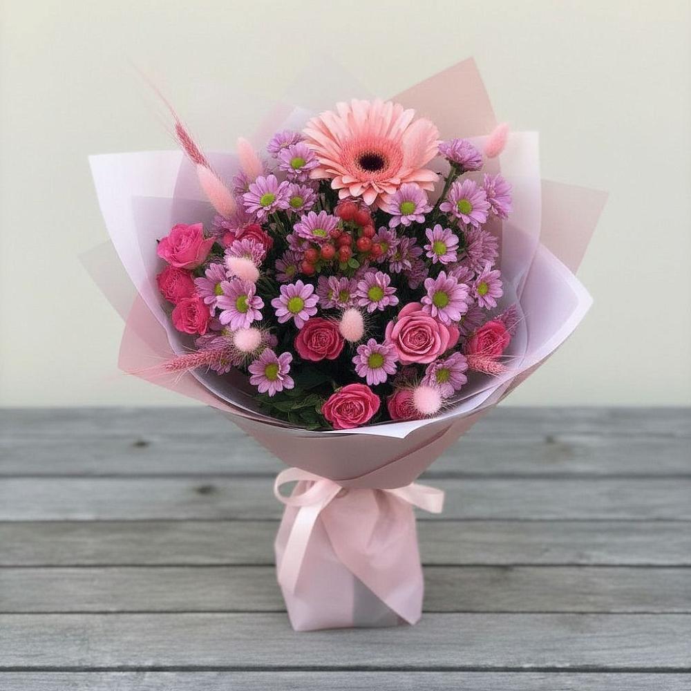 Букет цветов из: Розы, Герберы и Хризантемы в Измайлово