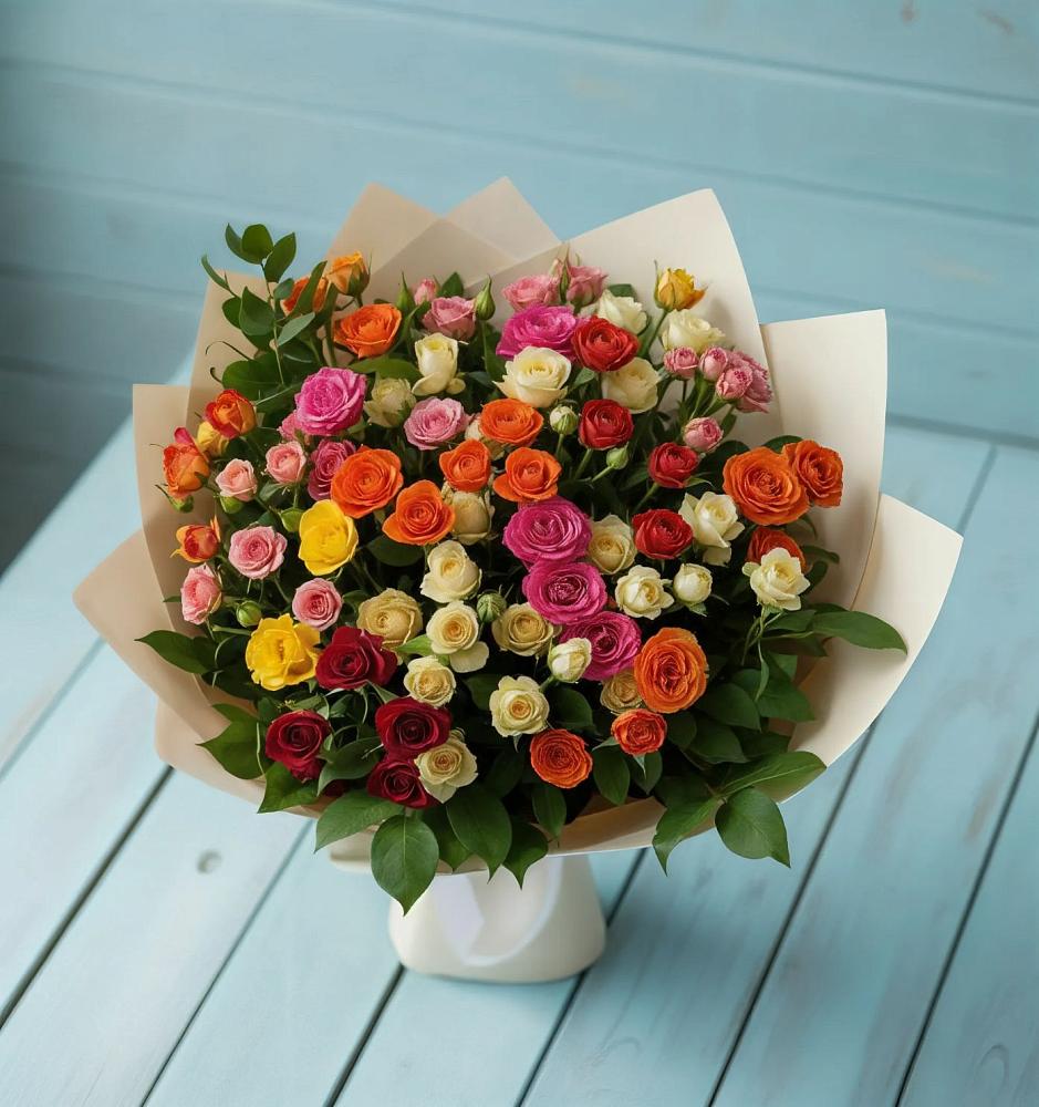 Букет Микс из разноцветных кустовых роз в Измайлово