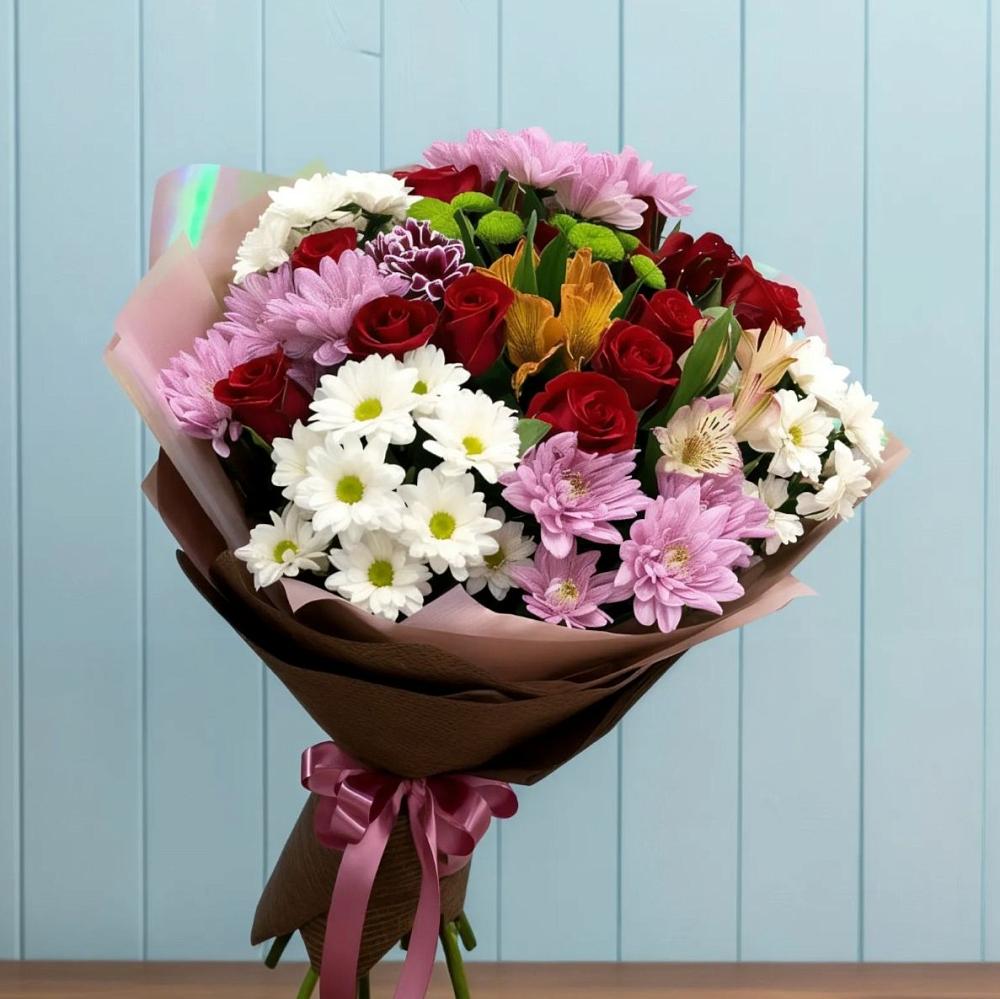 Букет цветов из: Розы, Хризантемы и Альстромерии в Измайлово