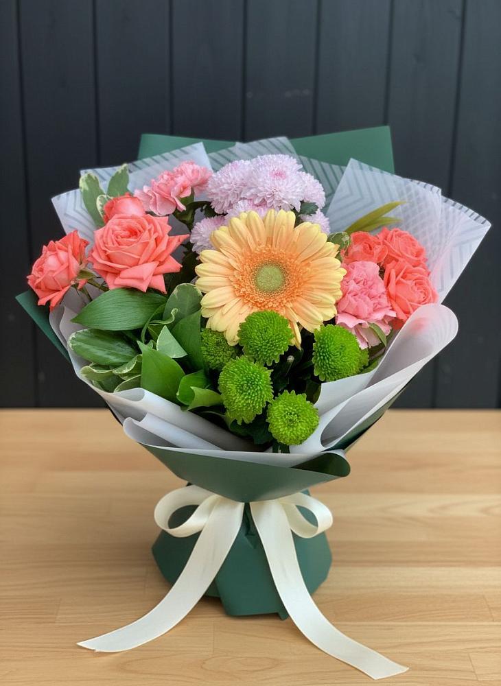 Букет цветов из: Гвоздики, Розы, Герберы и Хризантемы в Измайлово