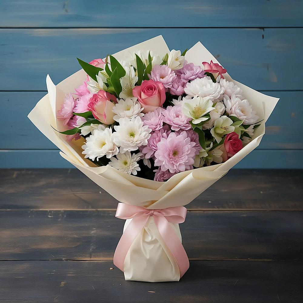 Букет цветов из: Хризантемы, Альстромерии и Розы в Измайлово